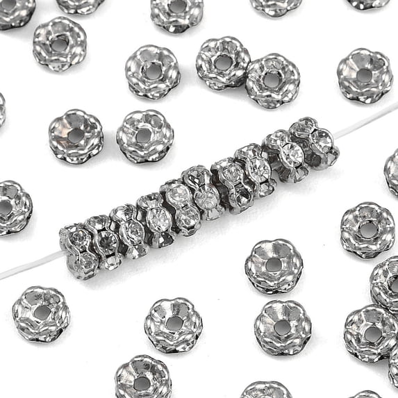 100 pc Flower Brass Rhinestone Bead Spacers Wavy Edge For Bracelet ...