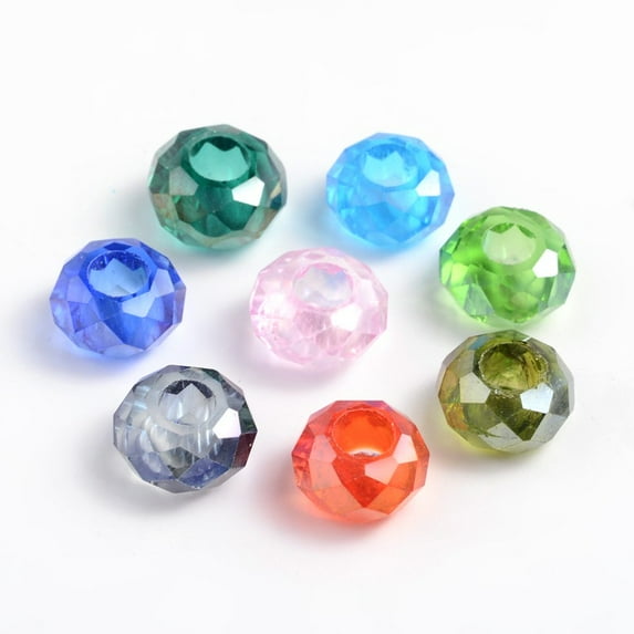 100 pc Glass European Beads Large Hole Beads No Metal Core Faceted Rondelle Mixed Color 14x8mm Hole: 5mm