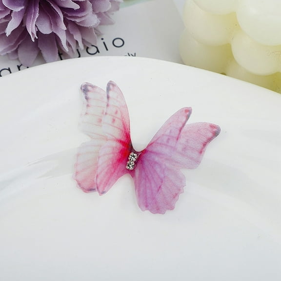 100 pc Gradient color 2-Layer Fibre Tulle Ornament Accessories 3D Craft Organza Butterfly with Rhinestone Camellia 45~48x35~37x3mm