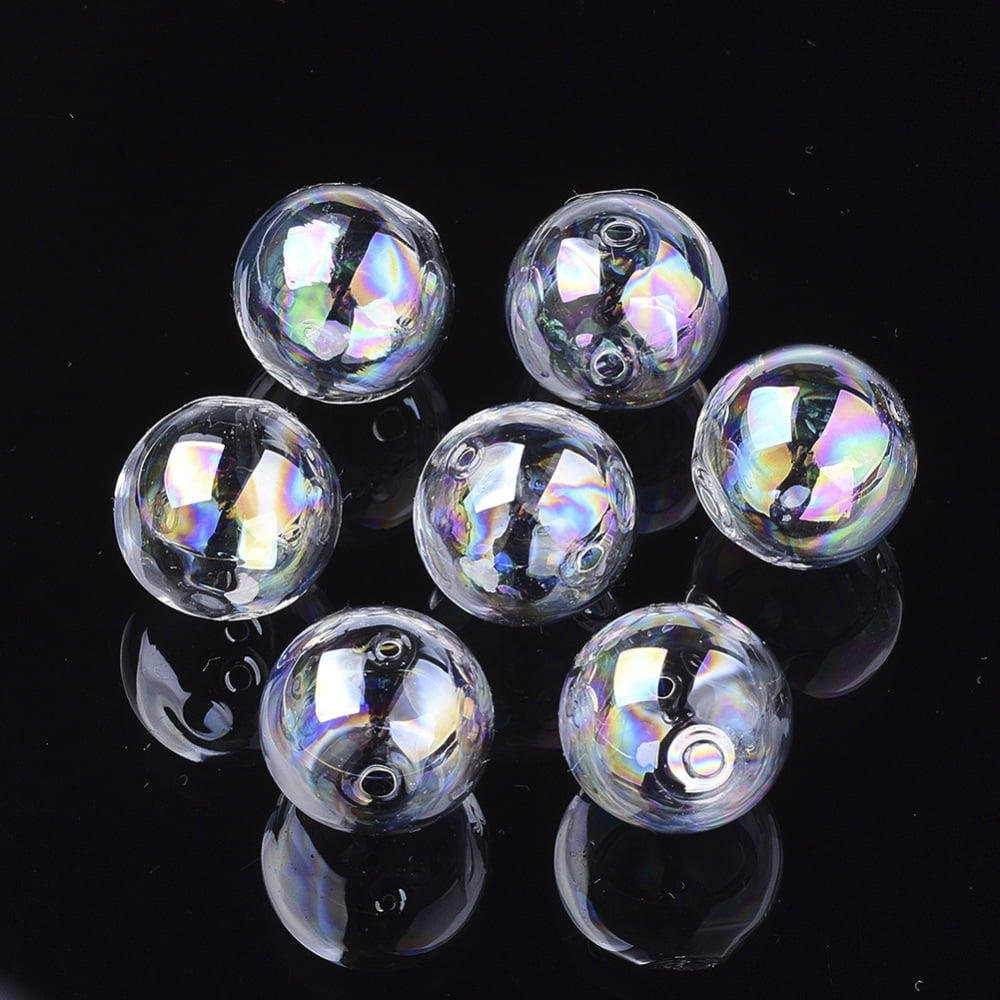 100 pc Handmade Blown Glass Globe Beads AB color Plated Round Clear AB 14~14.5x14mm Hole: 1.5~2mm Glass