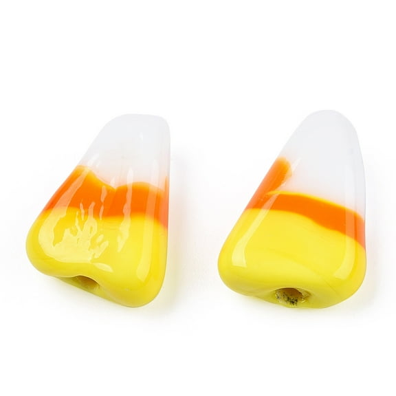100 pc Handmade Lampwork Beads Yellow Orange White Candy Corn 15.5x11x5mm Hole: 1.8mm