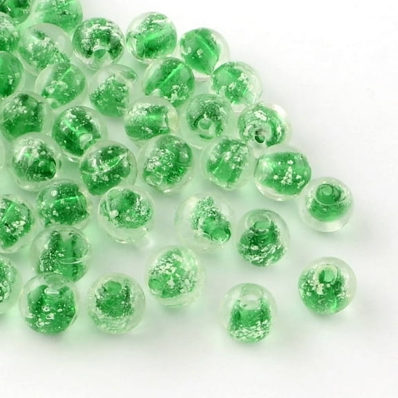 100 pc Handmade Luminous Lampwork Beads Round Green 12mm Hole: 2mm