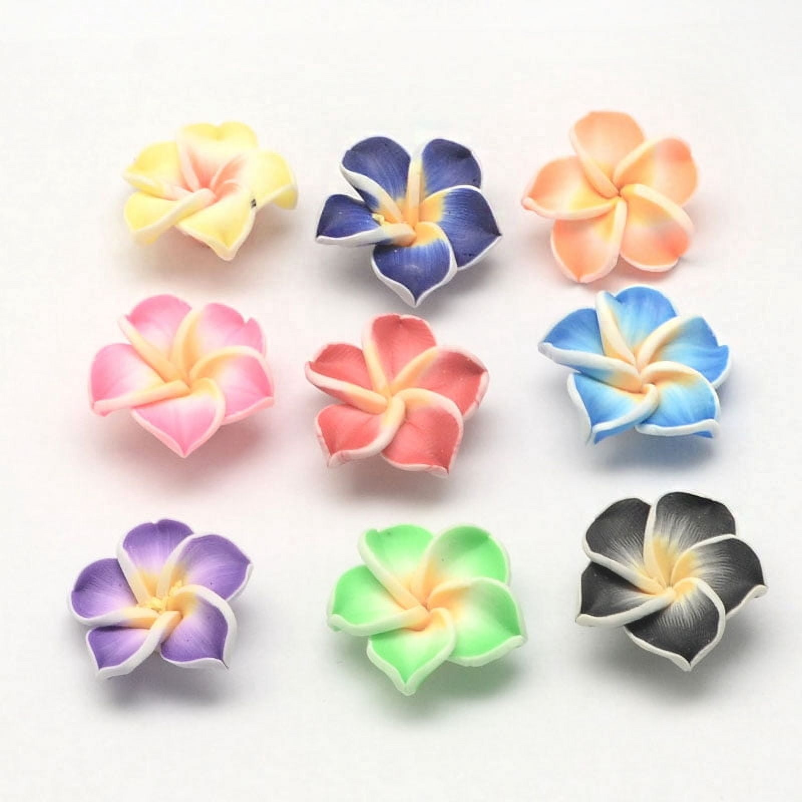100 pc Handmade Polymer Clay 3D Flower Plumeria Beads Mixed Color 30x11mm Hole: 2mm