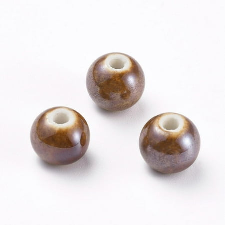100 pc Handmade Porcelain Beads Pearlized Round Camel 8mm Hole: 2mm