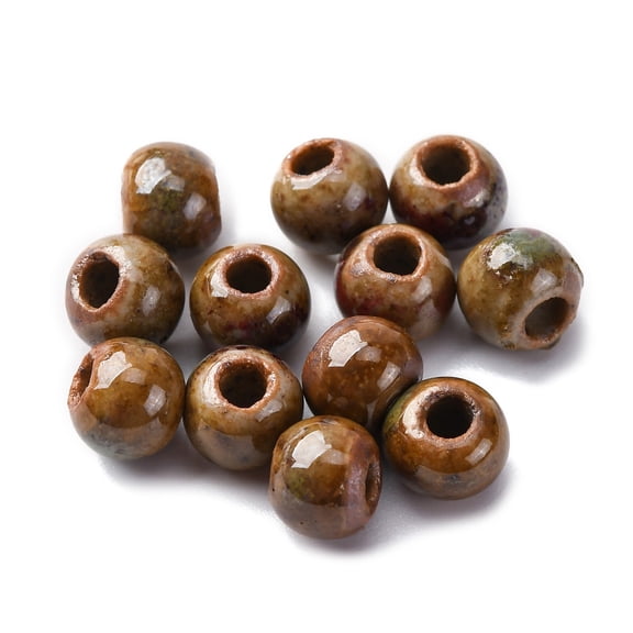 100 pc Handmade Porcelain Beads Round Coffee 6~7x5~6mm Hole: 2mm