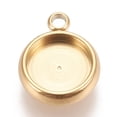 thumbnail image 1 of 100 pc Ion Plating(IP) 304 Stainless Steel Pendant Cabochon Settings Lace Edge Bezel Cups Flat Round Golden Tray: 8mm 13x10.5x3mm Hole: 1.8mm, 1 of 5