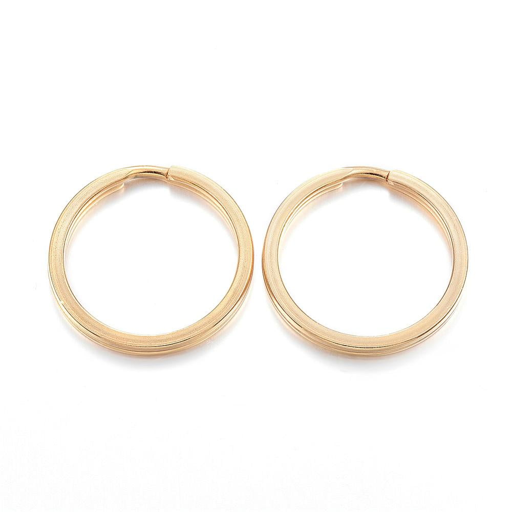 100 pc Ion Plating(IP) 304 Stainless Steel Split Key Rings Keychain Clasp Findings Real 18K Gold Plated 25x2mm Inner Diameter: 21mm