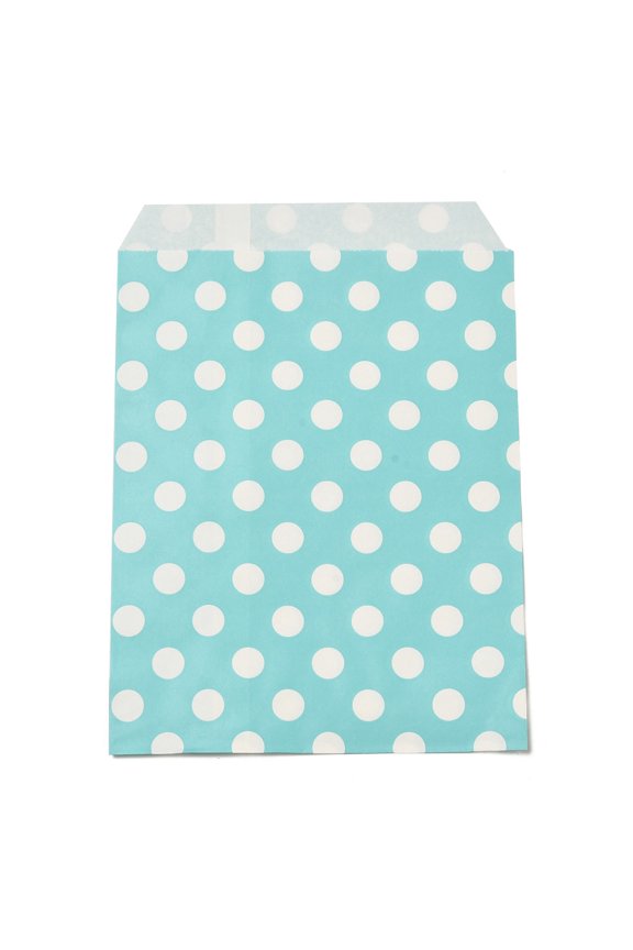 100 pc Kraft Paper Bags No Handles Food Storage Bags Polka Dot Pattern Deep Sky Blue 18x13cm Paper