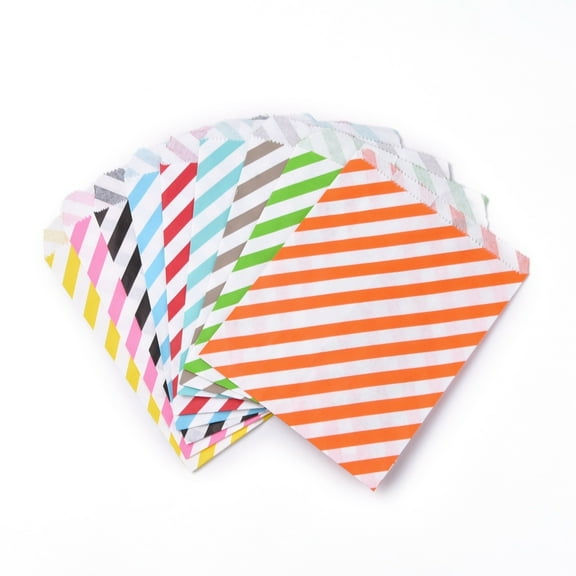 100 pc Kraft Paper Bags No Handles Food Storage Bags Stripe Pattern Mixed Color 18x13cm