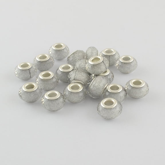 100 pc Large Hole Resin European Beads with Silver color Plated Brass Double Cores Faceted Rondelle Silver 14x9mm Hole: 5mm