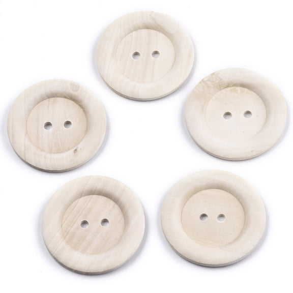 100 pc Large Natural Wood Buttons 2-Hole Wide Rim Unfinished Wooden Button Flat Round PapayaWhip 59~60x5mm Hole: 5mm Wood