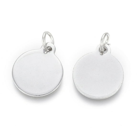 100 pc Non-Tarnish 304 Stainless Steel Charms with Jump Rings Blank Stamping Tag Flat Round Stainless Steel color 14.5x12x0.8mm Hole: 3.5mm