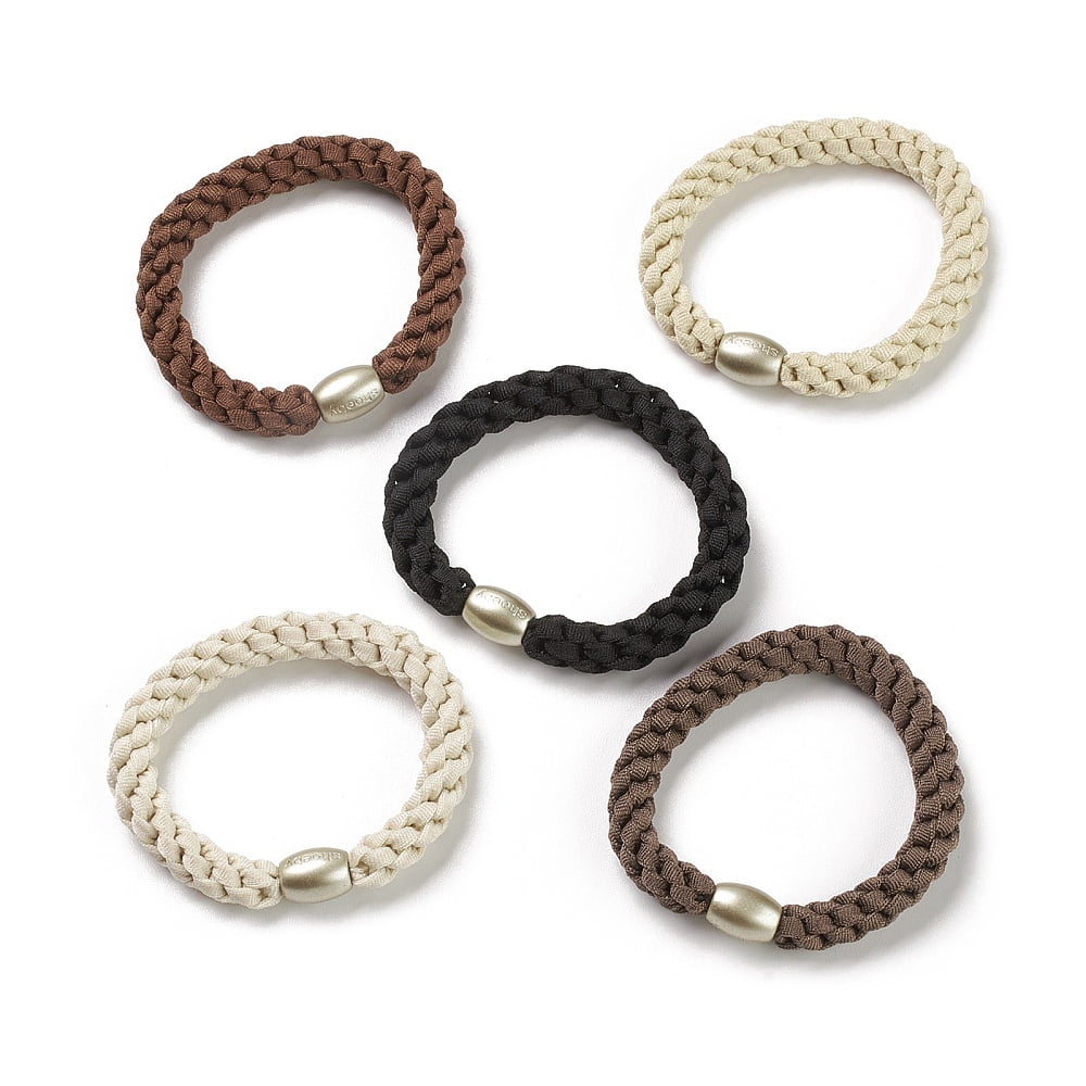 100 pc Nylon Elastic Hair Ties Ponytail Holder with Alloy Beads Girls Hair Accessories Mixed Color 7~10mm Inner Diameter: 44mm