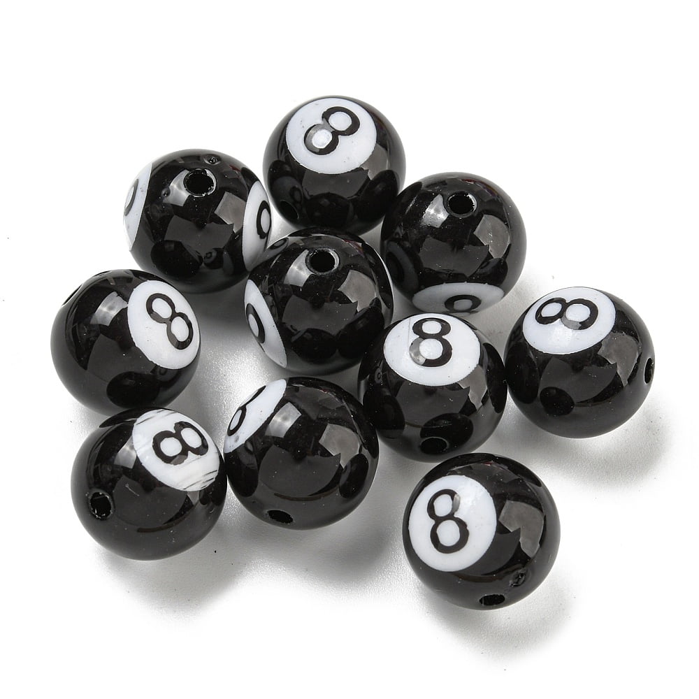 100 pc Opaque Acrylic Beads 8 Ball Billiards Black 15.5x15mm Hole: 2.8mm