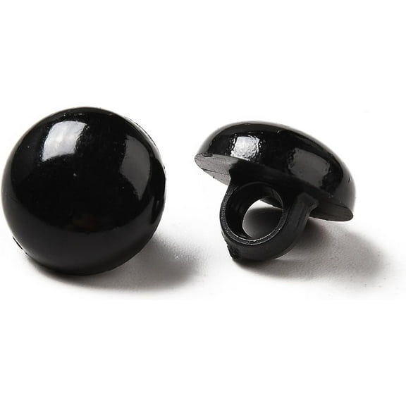 100 pc Opaque Acrylic Shank Buttons 1-Hole Dyed Dome Black 11x4mm Hole: 2mm Black