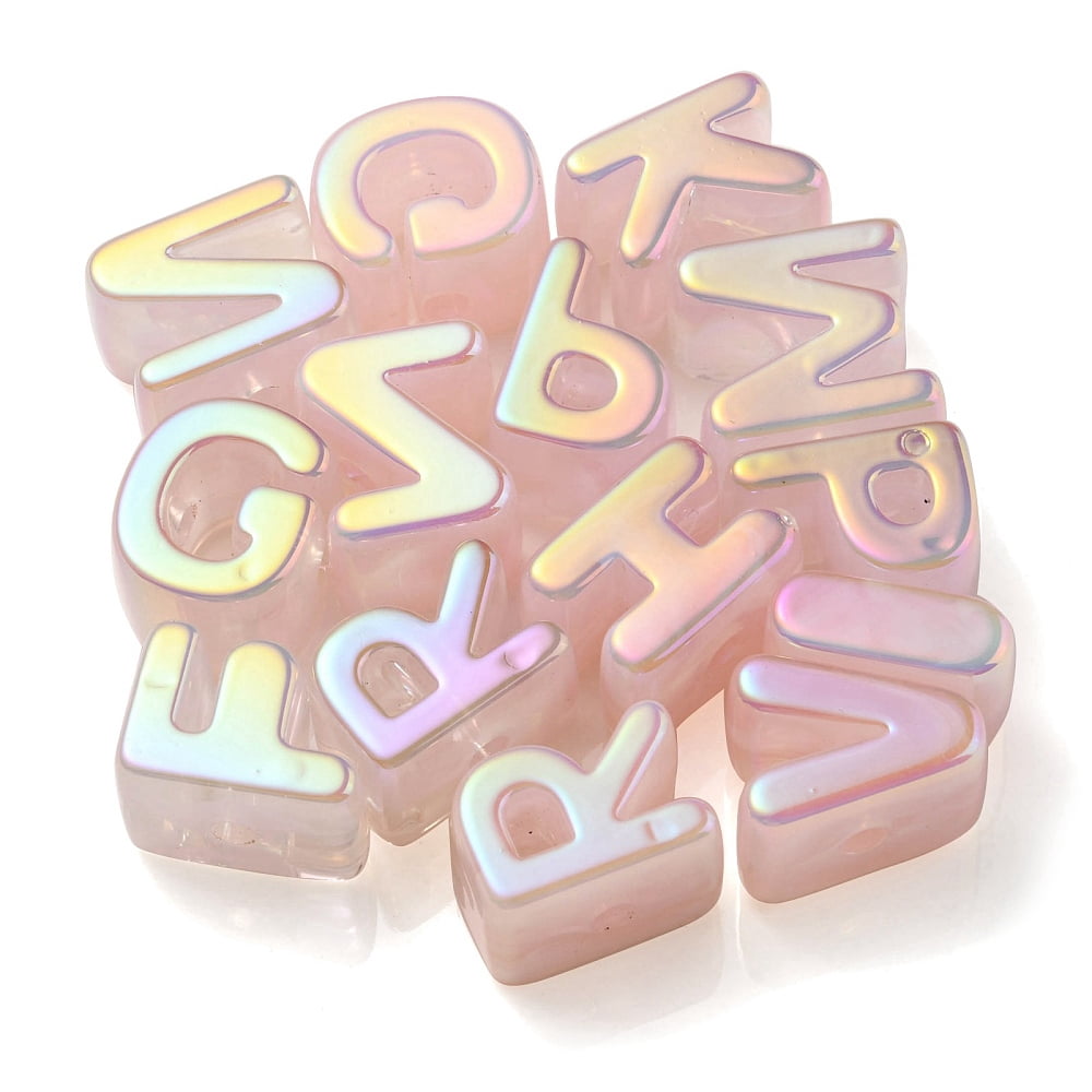 100 pc Opaque Rainbow Iridescent Acrylic Beads Random Letter Plum 21x8 ...