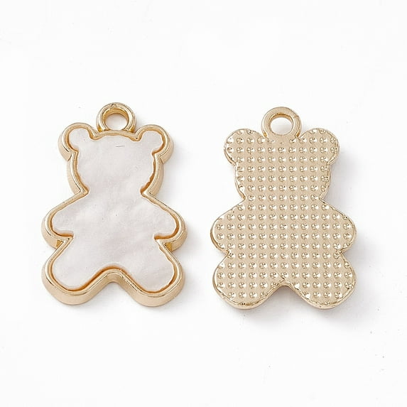 100 pc Opaque Resin Pendants Bear Charms with Light golden Tone Alloy Findings White 20.5x14x2.5mm Hole: 2mm