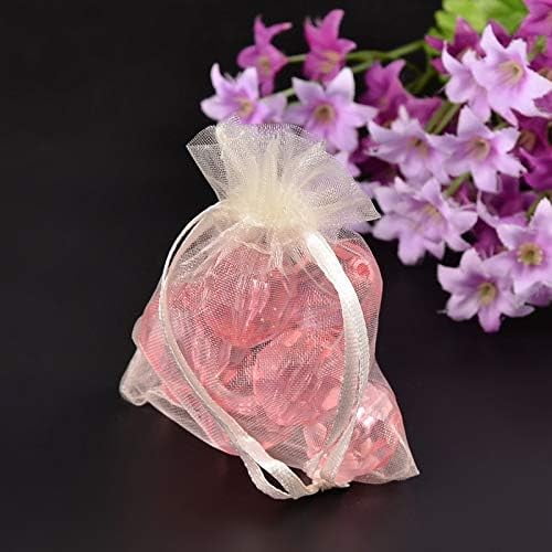 100 pc Organza Bags with Ribbons Creamy White 9x7cm
