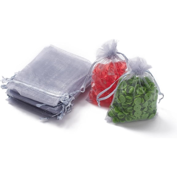 100 pc Organza Gift Bags with Drawstring Jewelry Pouches Wedding Party Christmas Favor Gift Bags Light Grey 12x9cm Silver