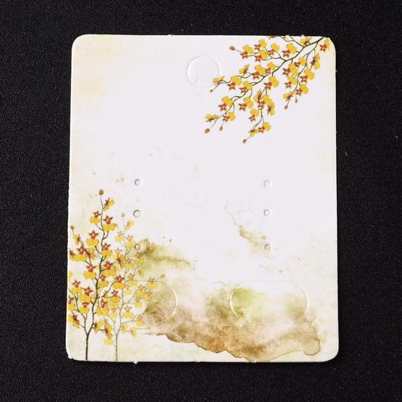 100 pc Paper Jewelry Display Cards for Hanging Earring Display Rectangle with Tree White 50x40x0.3mm Hole: 5.3mm