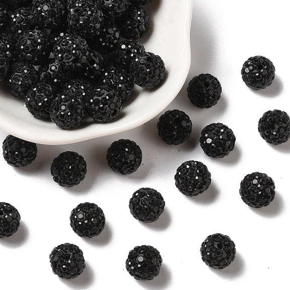 100 pc Pave Disco Ball Beads Polymer Clay Rhinestone Beads Grade A Round Jet Rhinestone: PP13(1.9~2mm) 6 Rows Rhinestone 10mm Hole: 1.5mmDIY