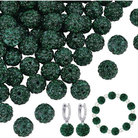 100 pc Pave Disco Ball Beads Polymer Clay Rhinestone Beads Round Emerald PP13(1.9~2mm) 6 Rows Rhinestone 10mm Hole: 1.5mm