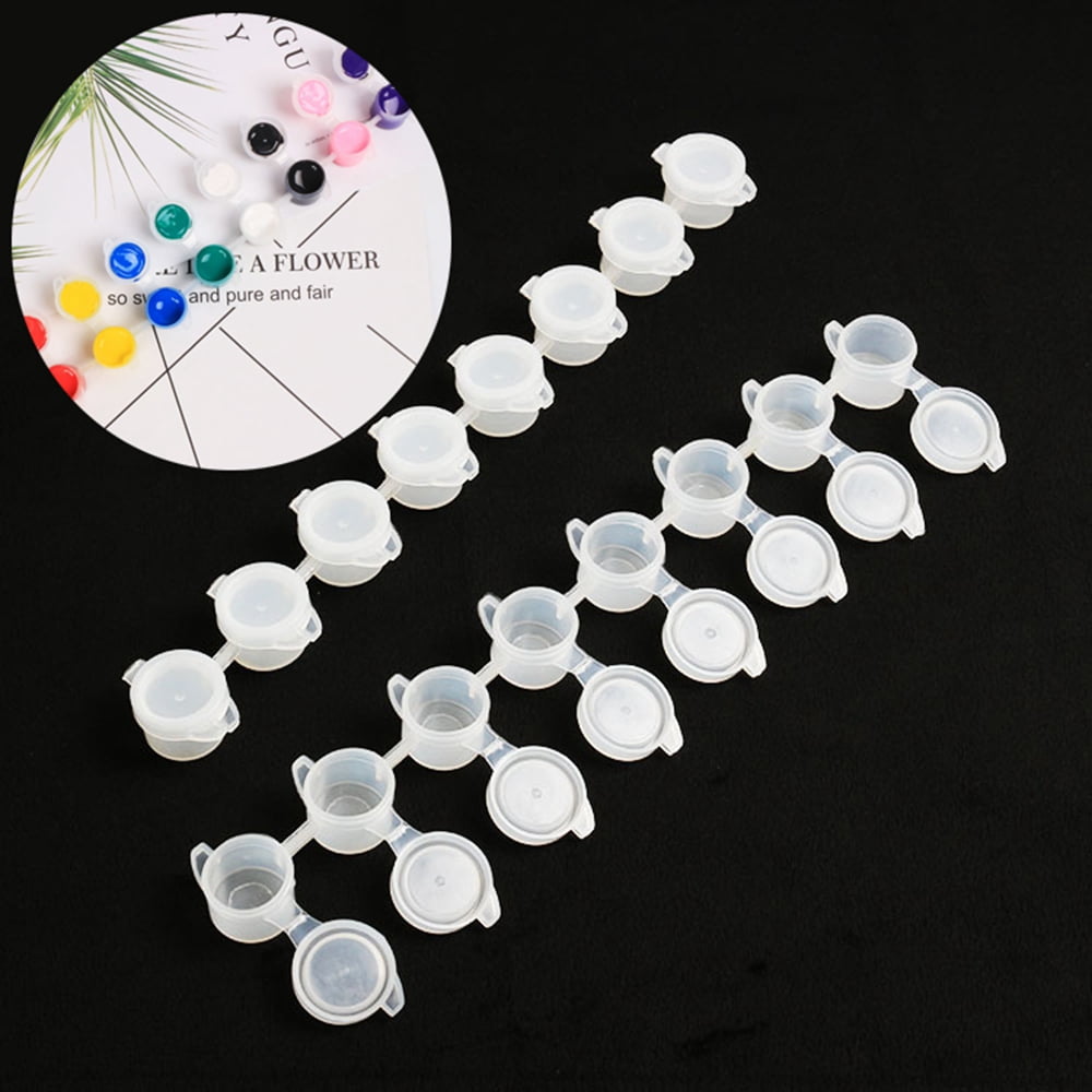 100 pc Plastic Paint Pots Strips 3ml 8 Pots Mini Empty Paint Cups with Lids for Arts Crafts Watercolor Pigment White 22.8x5.7x1.5cm