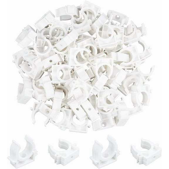 100 pc Plastic Pipe Clips Tubing Clamps White 38.5x42x15mm Hole: 4.5mm