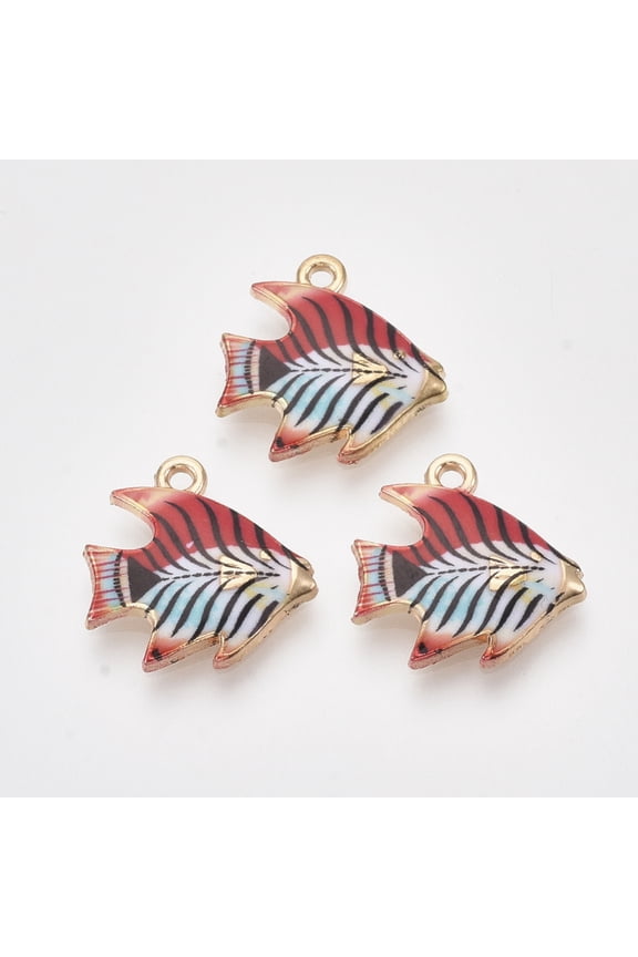100 pc Printed Alloy Pendants with Enamel Tropical Fish Light Gold Colorful 16.5x16.5x2.5mm Hole: 1.5mm