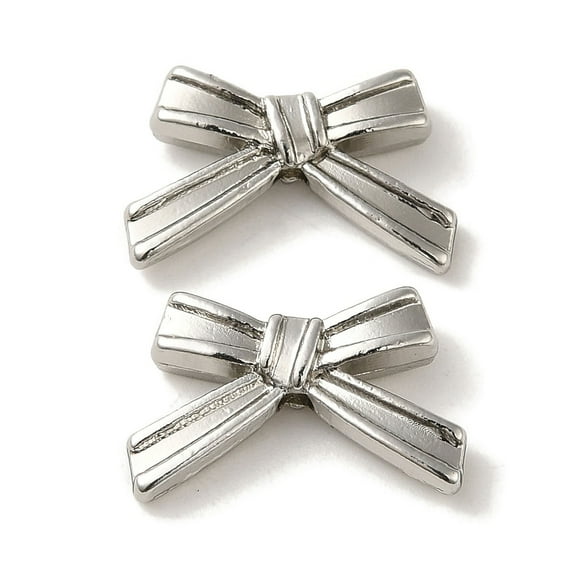 100 pc Rack Plating Alloy Beads Cadmium Free & Nickel Free & Lead Free Bowknot Platinum 11x17.5x4mm Hole: 1.8mm