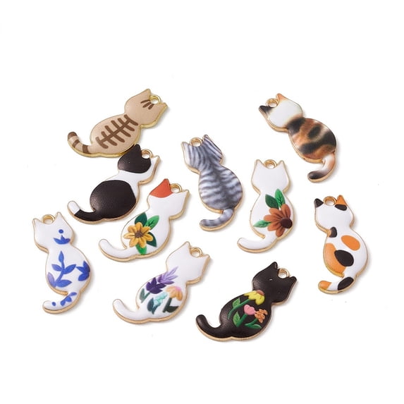 100 pc Rack Plating Alloy Enamel Pendants Light Gold Cat Charm Mixed ...