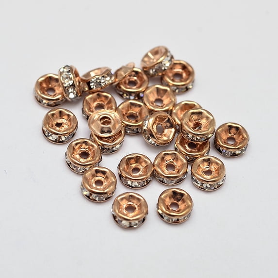 100 pc Rack Plating Brass Rhinestone Bead Spacers Rondelle Light Gold