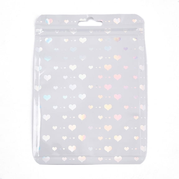 100 pc Rectangle Glitter Holographic Plastic Yin-yang Zip Lock Gift Bags Self Sealing Reclosable Package Pouches for Pen Keychain Watch Storage White Heart