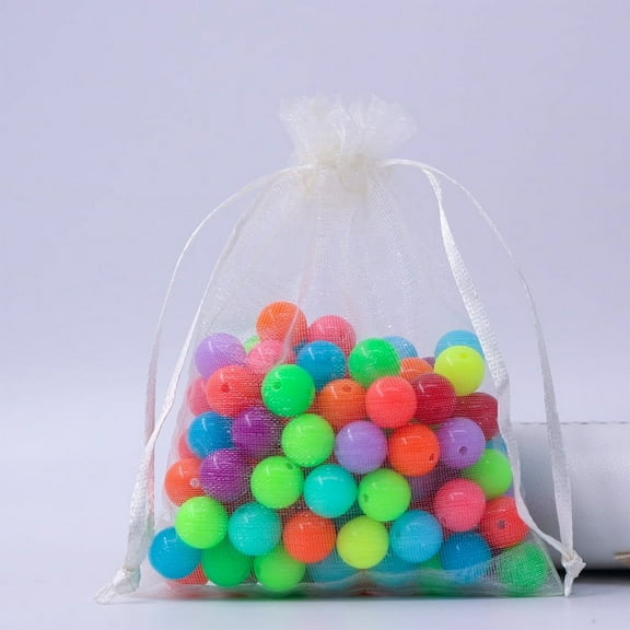 100 pc Rectangle Organza Drawstring Bags Ghost White 12x9cm