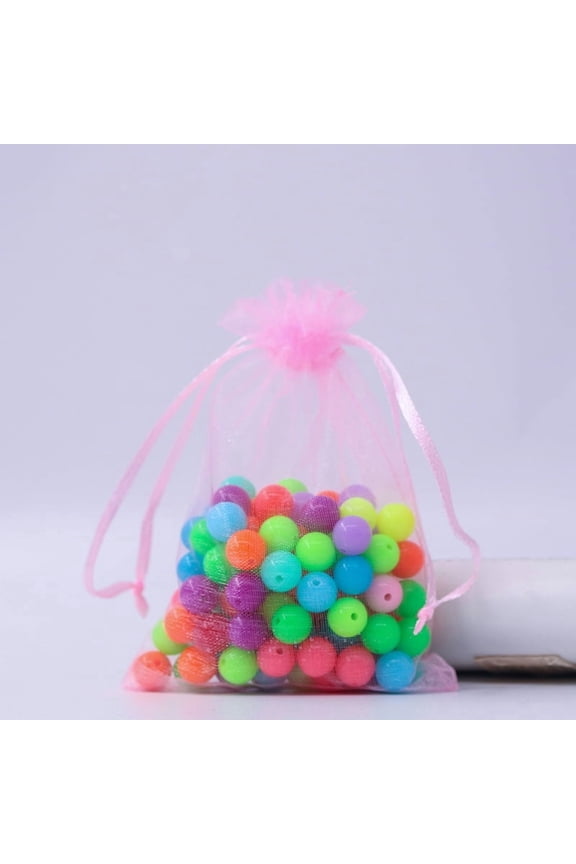 100 pc Rectangle Organza Drawstring Bags Pearl Pink 9x7cm