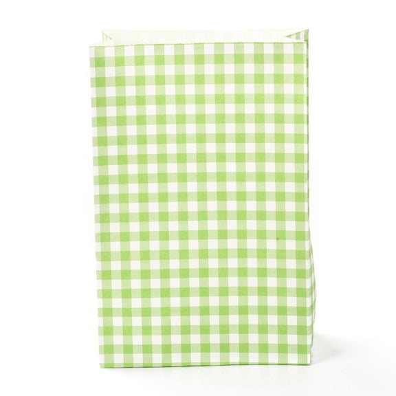 100 pc Rectangle with Tartan Pattern Paper Bags No Handle for Gift Food Bags Yellow Green 23x15x0.1cm