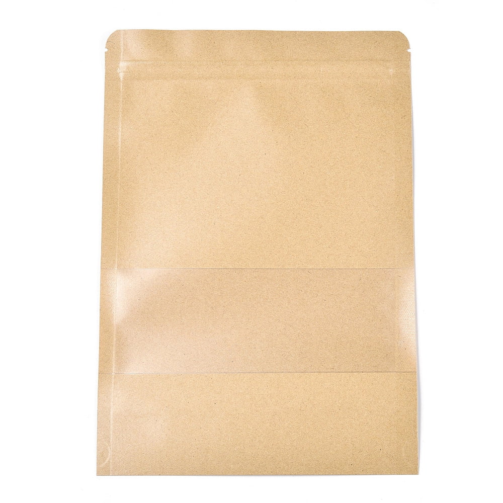 100 pc Resealable Kraft Paper Bags Resealable Bags Small Kraft Paper Stand up Pouch with Window Moccasin 26.2x18.2cm
