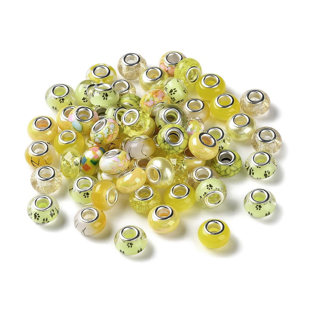100 pc Resin European Beads with Platinum Plated Brass Core Rondelle ...