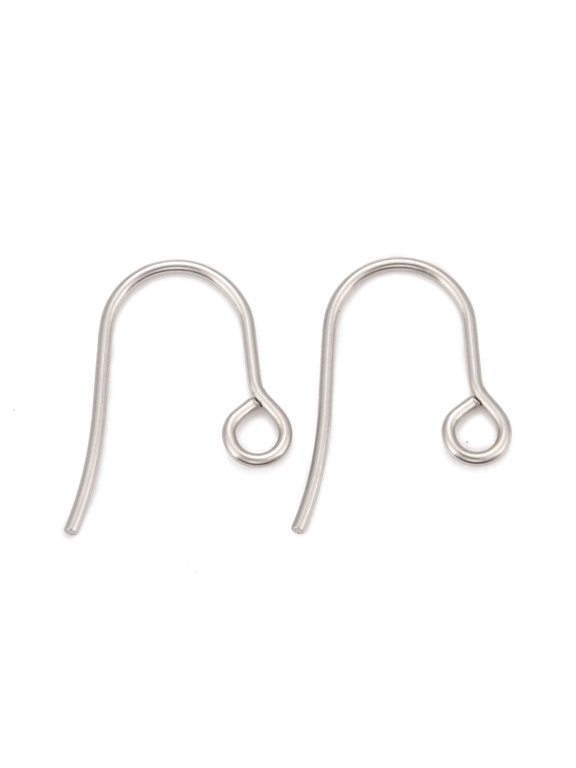 100 pc Resistant 316 Surgical Stainless Steel Earring Hooks Ear Wire with Horizontal Loop Stainless Steel Color 15x12x0.7mm Hole: 2mm