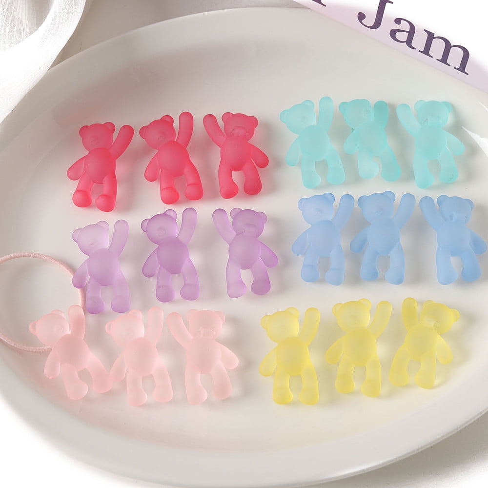 100 pc Rubberized style Transparent Acrylic Beads Bear Mixed color 36.7x26.6x12.8mm Hole: 3mm