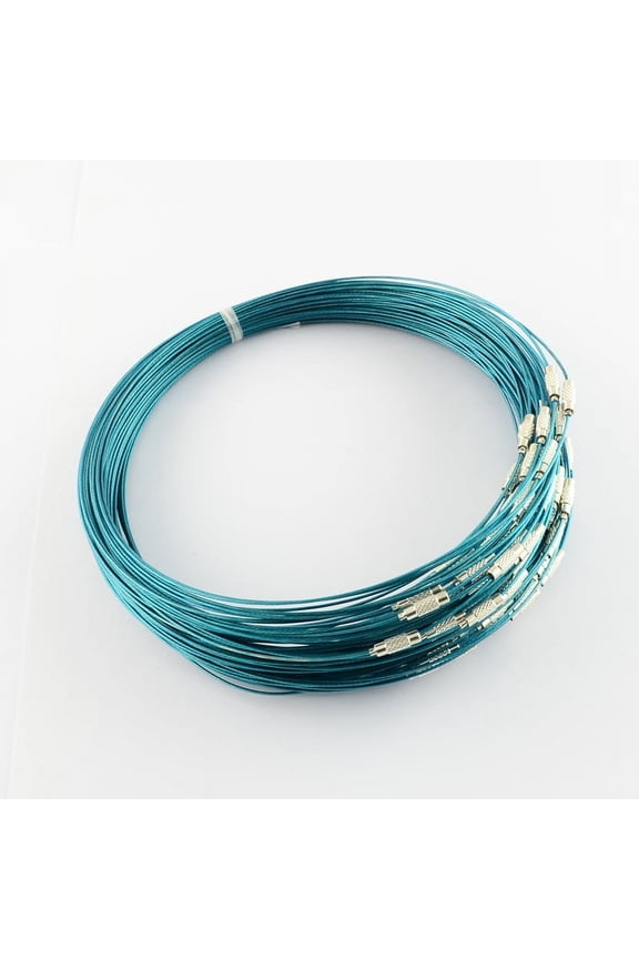 100 pc Stainless Steel Wire Necklace Cord DIY Jewelry Making with Brass Screw Clasp Dark Cyan 17.52 inch(44.5cm) 1mm Inner Diameter: 5.71 inch(14.5cm)