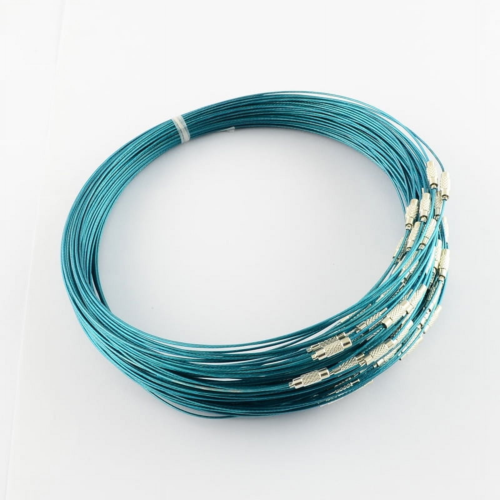 100 pc Stainless Steel Wire Necklace Cord DIY Jewelry Making Dark Cyan 17.52 inch(44.5cm) 1mm Inner Diameter: 5.71 inch(14.5cm)
