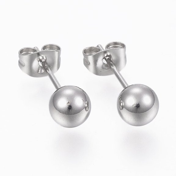 100 pc Resistant 201 Stainless Steel Ball Stud Earrings Hypoallergenic Earrings with 316 Surgical Stainless Steel Pins Stainless Steel color 6mm Pin: 0.8mm