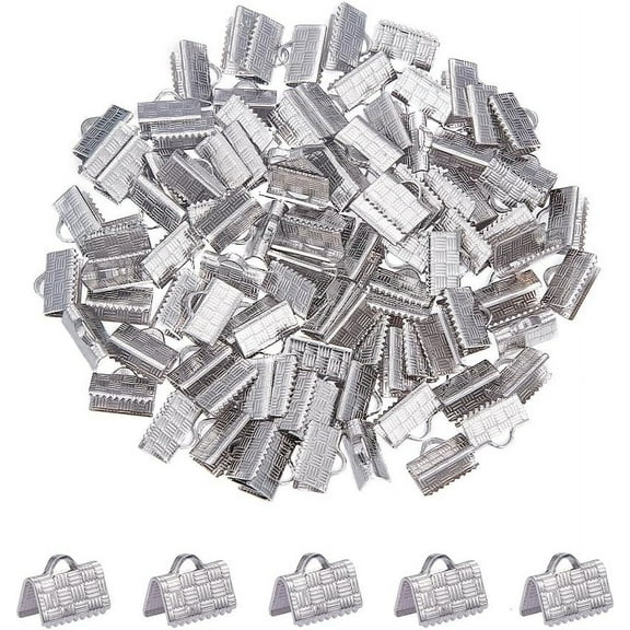 100 pc Tarnish Resistant 304 Stainless Steel Ribbon Crimp Ends Stainless Steel Color 5x10mm Hole: 1x2.5mm