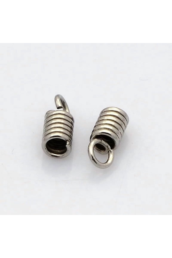 100 pc Tarnish Resistant 304 Stainless Steel Terminators Cord Coil Stainless Steel color 9x3.5mm Hole: 2mm Inner Diameter: 2mm 304 Stainless Steel