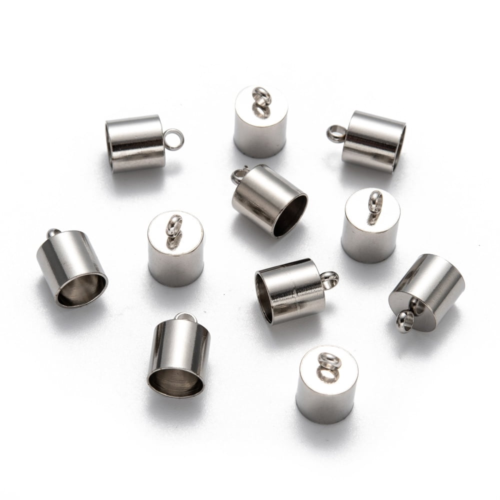 100 pc Tarnish Resistant Smooth Surface 201 Stainless Steel Cord Ends Stainless Steel color 12x9mm Hole: 3mm 8mm Inner Diameter 201 Stainless Steel