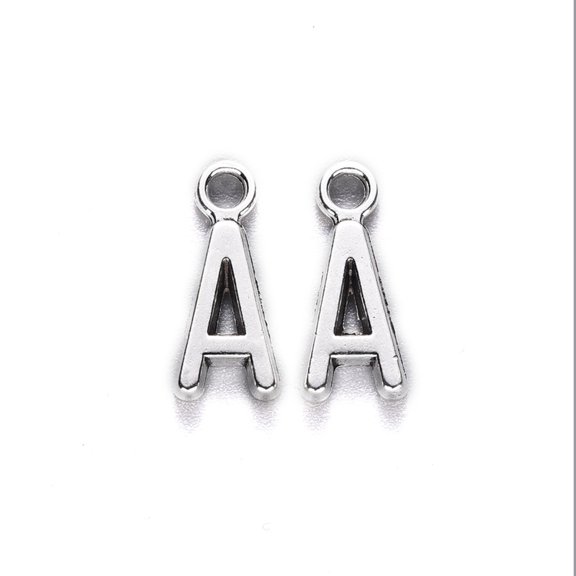 100 pc Tibetan Style Alloy Pendants Cadmium Free Lead Free Letter A A: 16x7x2mm Hole: 2mm