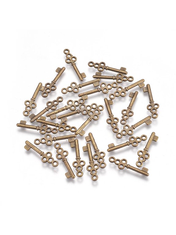 100 pc Tibetan style Alloy Pendants Lead Free and Cadmium Free Antique Bronze Skeleton Key 7mm wide 21.5mm long hole: 1mm