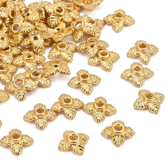 100 pc Tibetan style Bead Caps Cadmium Free & Nickel Free & Lead Free Flower Golden 6x6x2mm Hole: 1mm