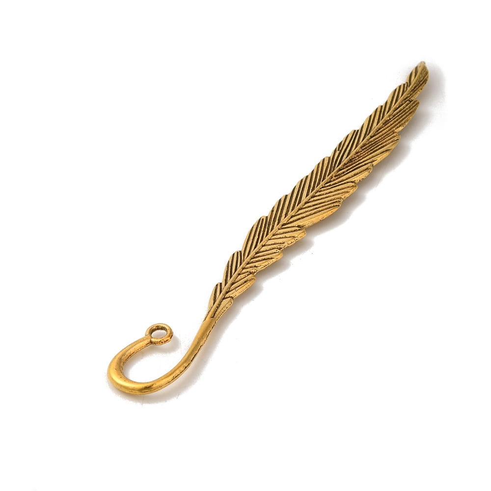 100 pc Tibetan style Bookmarks Leaf Cadmium Free & Nickel Free & Lead Free Antique Golden 117x13x4mm Hole: 2mm